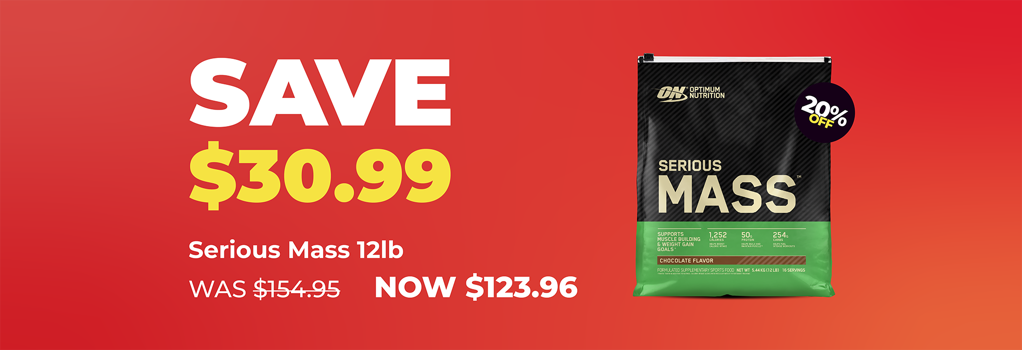 SAVE $30.99 Serious Mass | 20% OFF Optimum Nutrition