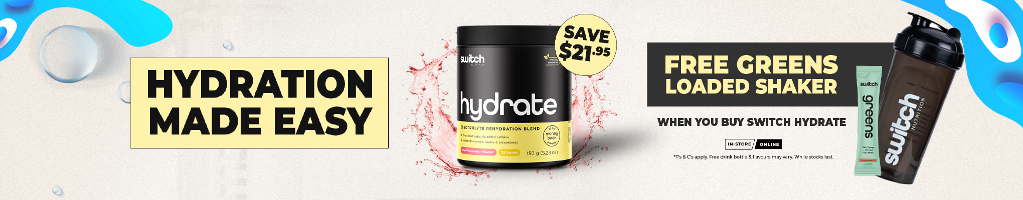 FREE Loaded Greens Shaker with Switch Nutrition Hydrate | December Deals