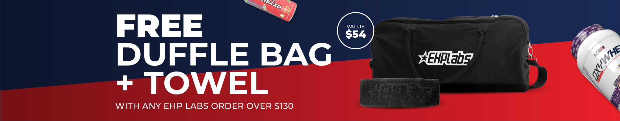 EHP Labs Online Deal - Free Duffle Bag + Towel on orders over $130