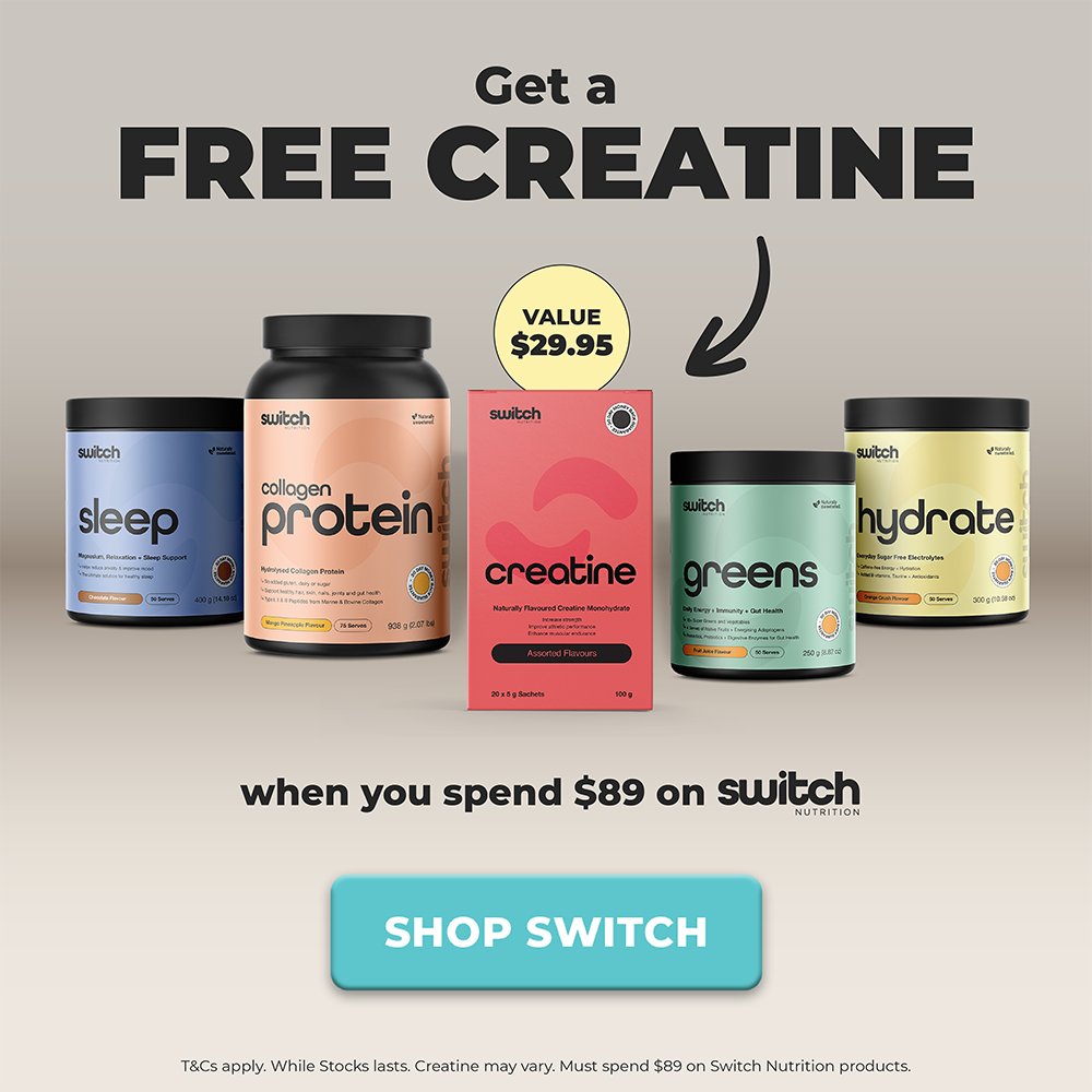 FREE CREATINE when you spend over $89 on Switch Nutrition | Value $29.95