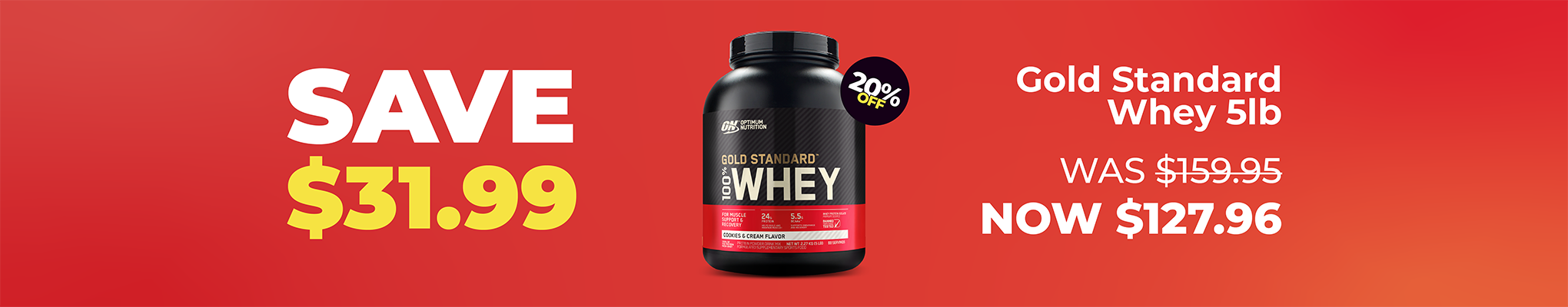 SAVE $31.99 Gold Standard Whey 5lb | 20% OFF Optimum Nutrition