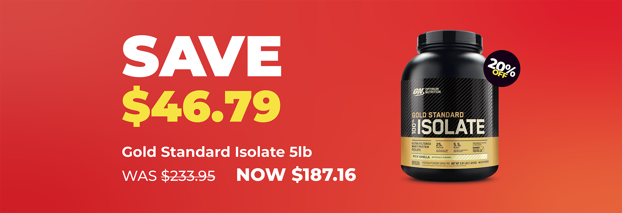 SAVE $46.79 Gold Standard Isolate 5lb | 20% OFF Optimum Nutrition