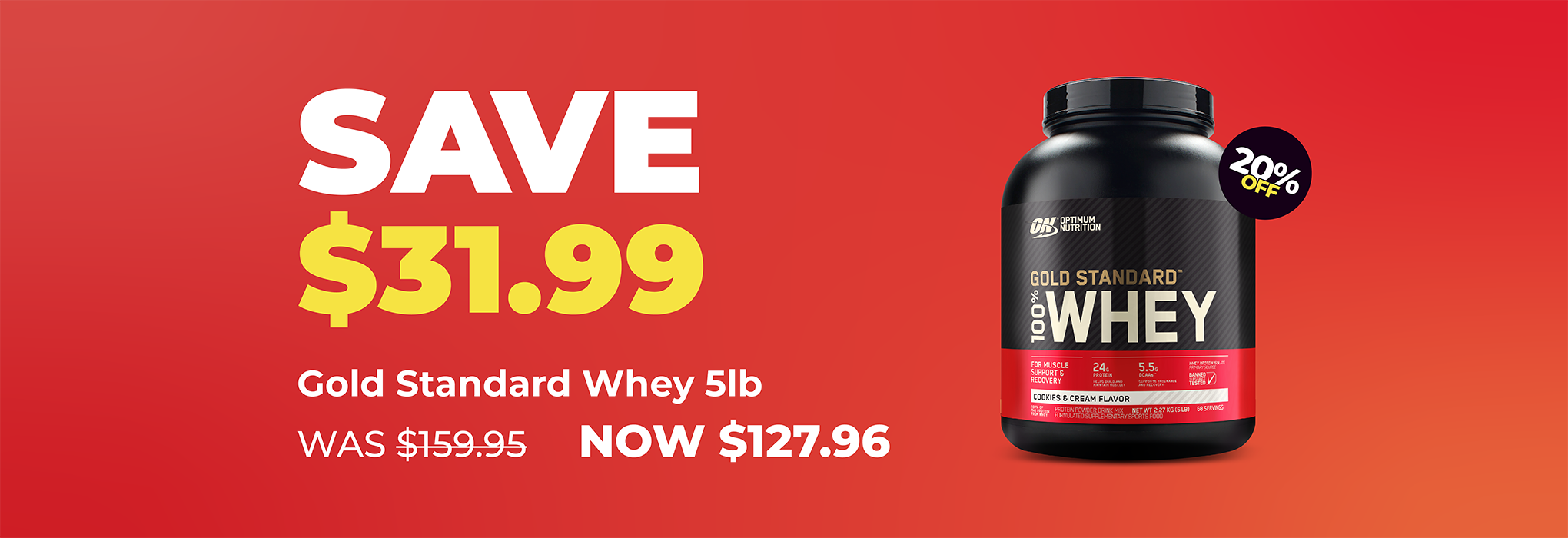SAVE $31.99 Gold Standard Whey 5lb | 20% OFF Optimum Nutrition