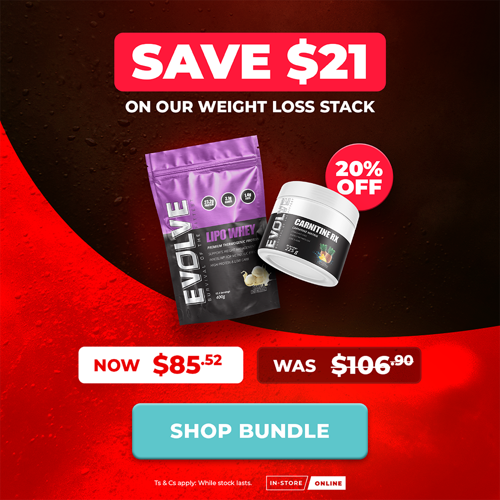 SAVE $21 on our Weight Loss Stack - Evolve Lipo Whey + Carnitine RX