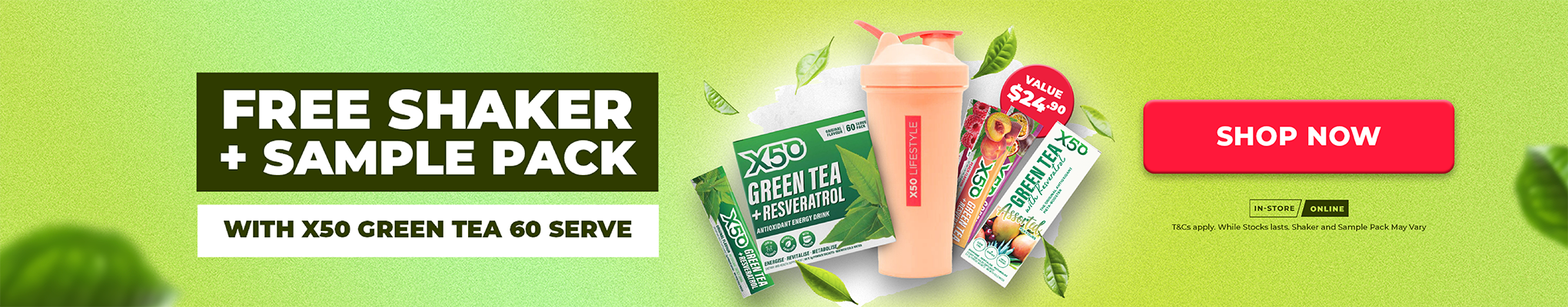 Free Shaker + Sample Pack with X50 Green Tea 60 Serve