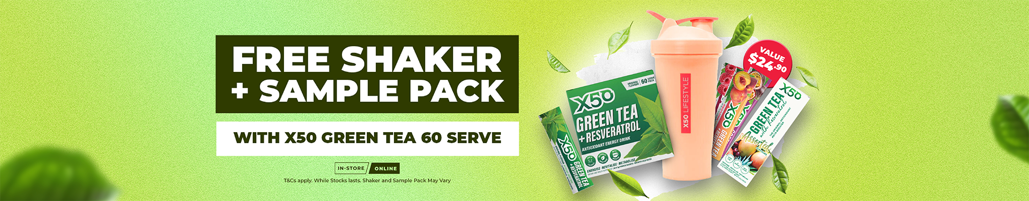 Free Shaker + Sample Pack with X50 Green Tea 60 Serve