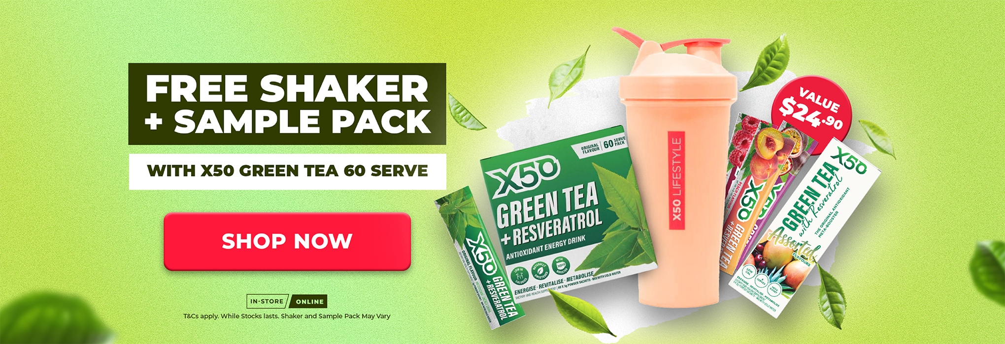 Free Shaker + Sample Pack with X50 Green Tea 60 Serve