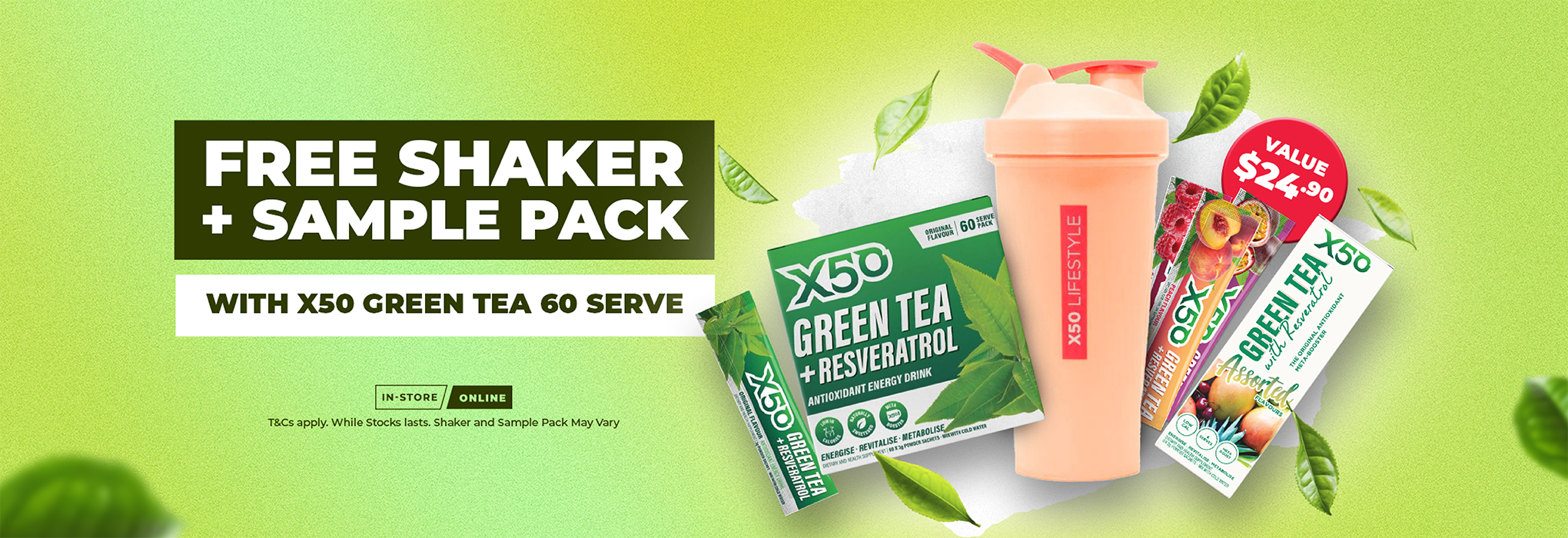 Free Shaker + Sample Pack with X50 Green Tea 60 Serve