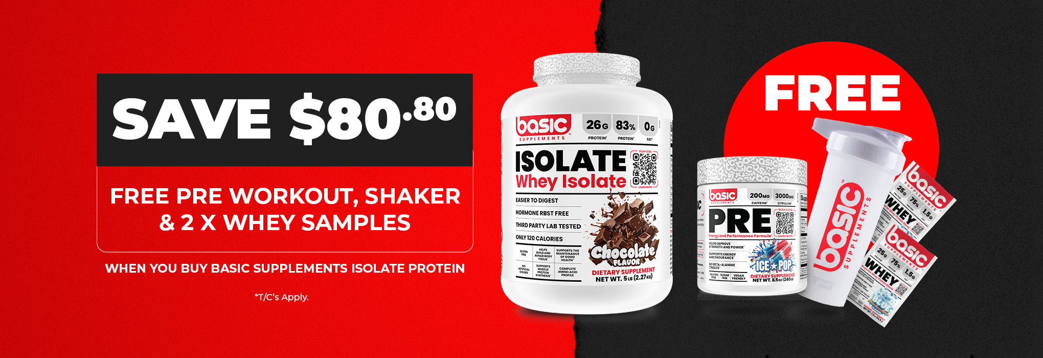 SAVE $80.80 when you buy Basic Supplements Whey Isolate