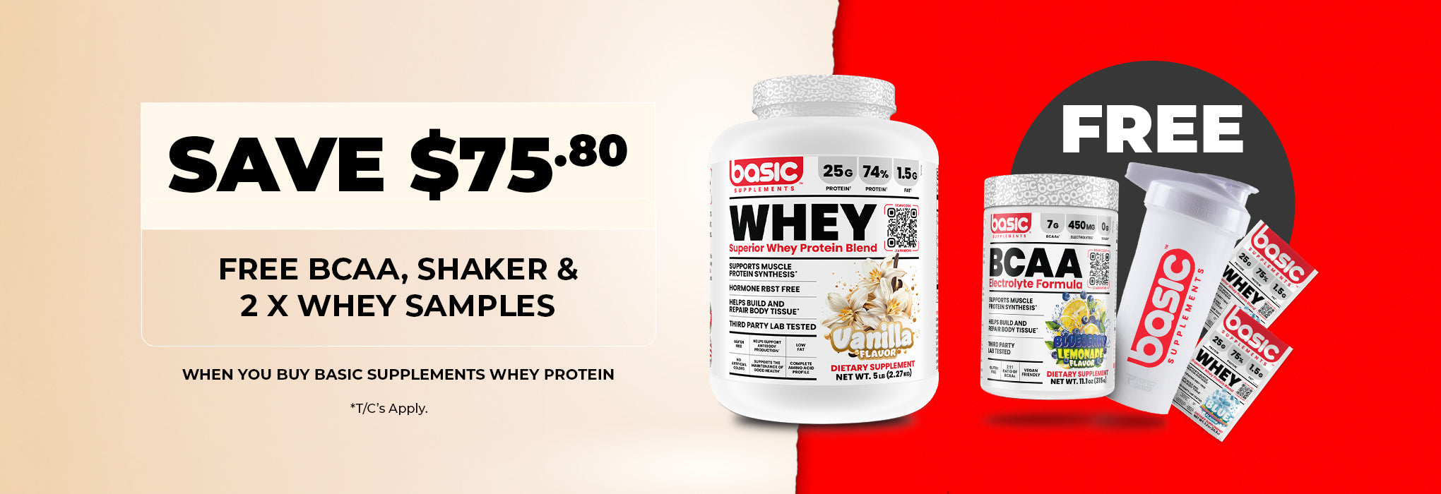 SAVE $75.80 when you buy Basic Supplements Whey