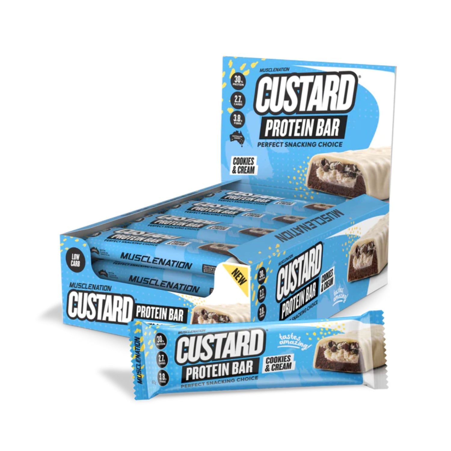 Muscle Nation Custard Protein Bar - Box of 12 Cookies and Cream
