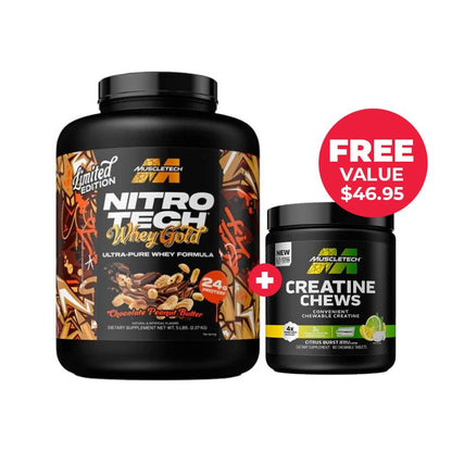 Muscletech Nitro Whey Gold + FREE Creatine Chews | Value $46.95