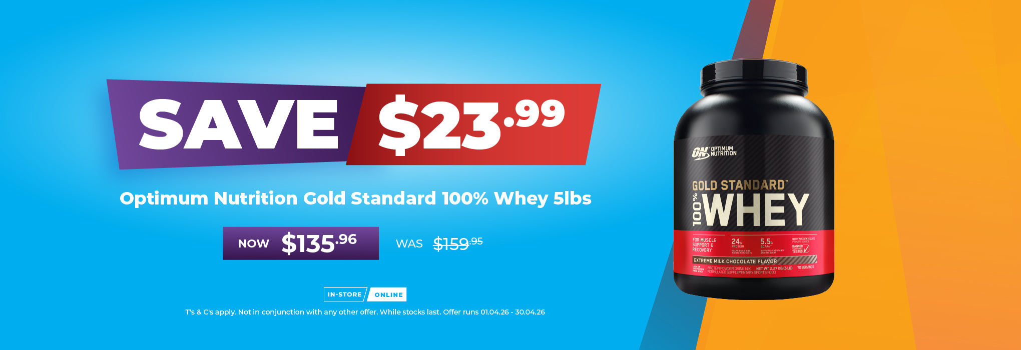 SAVE $23.99 Optimum Nutrition Gold Standard Whey