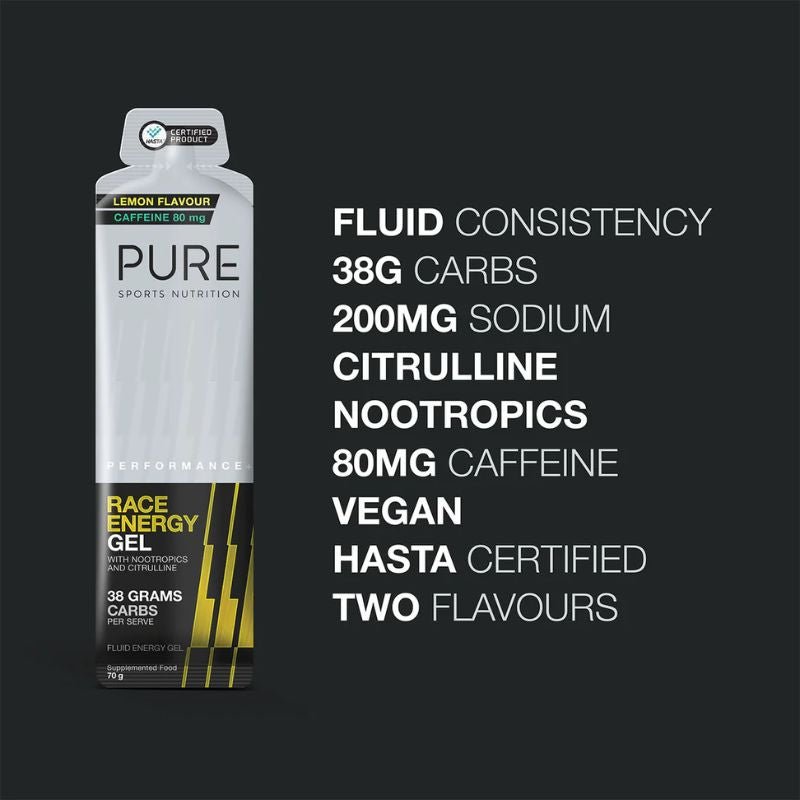 Pure Performance Race Energy Gel 70g + Caffeine Pure Sports Nutrition