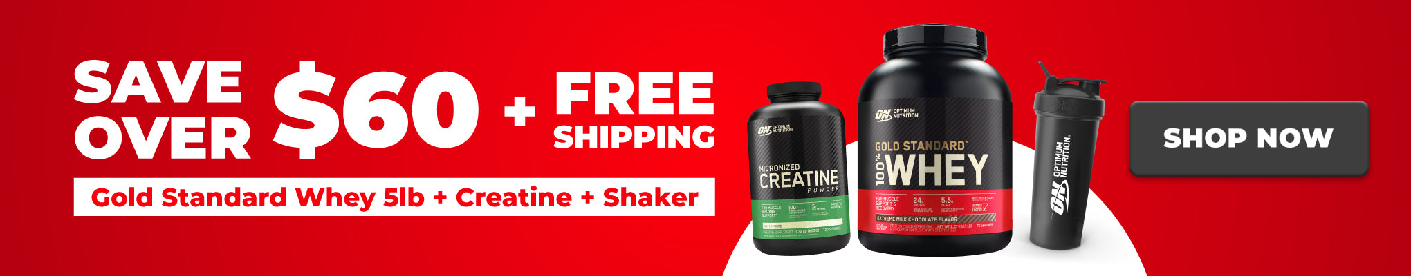 SAVE $60 + FREE SHAKER Gold Standard Whey + Creatine Bundle