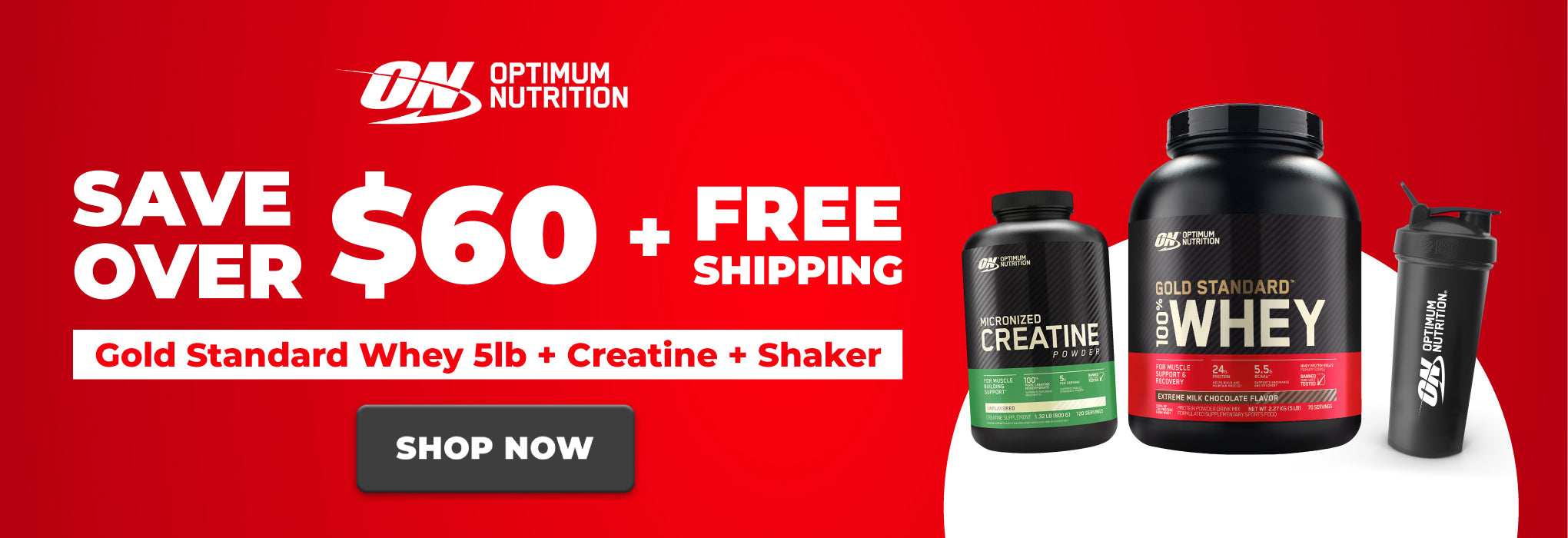 SAVE $60 + FREE SHAKER Gold Standard Whey + Creatine Bundle