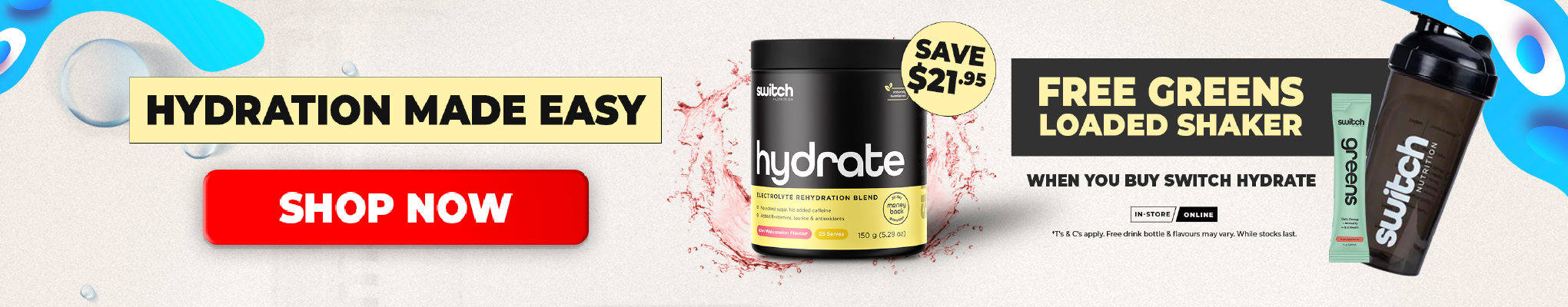 FREE Loaded Greens Shaker with Switch Nutrition Hydrate | December Deals