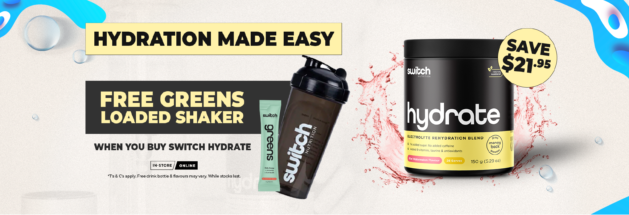 FREE Loaded Greens Shaker with Switch Nutrition Hydrate | December Deals